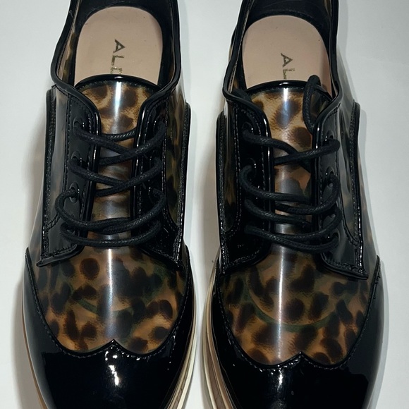 ALDO Y2K Grunge Glam Clear Patent Leopard Print Sassafras Platform Oxfords Sz 8 - Picture 2 of 9